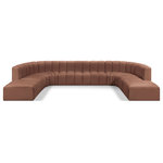 Meridian Furniture - Arc Vegan Leather Upholstered 10-Pc. U-Shaped Modular Sectional, Cognac - Unleash modern opulence with the Arc Vegan Leather 10pc. Sectional. Crafted for the modern connoisseur, this Sectional injects an air of refined luxury into any space. Its sleek silhouette, upholstered in supple cognac vegan leather, exudes timeless sophistication while the deep channel tufting adds textural intrigue, further elevating the chair's visual appeal. The modular design makes it a versatile chameleon, effortlessly adapting to your evolving needs and preferences. Whether you envision it gracing a chic living room corner, basking in the glow of a bedroom window, or adding a touch of drama to a home office, the Arc seamlessly complements your unique interior aesthetic.