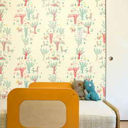 Forest Picnic Pale Ground Day - Jim Flora Wallpaper Tiles - Wallpaper