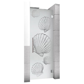 Hinged Alcove Shower Door With Ostra Design, Semi-Private, 24"x75" Inches, Right