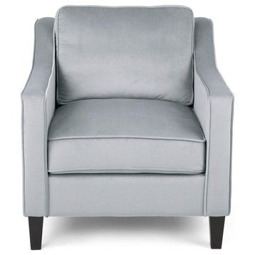 Contemporary Minimalistic Accent Chair, Velvet Fabric Seat & Sloped Arms, Beige