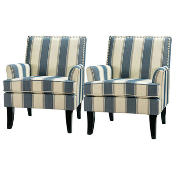 Wooden Upholstery Armchair, Set of 2, Stripe