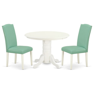3-Piece Round 42" Table/A Pair of Parson Chair-Linen White Leg, Pond