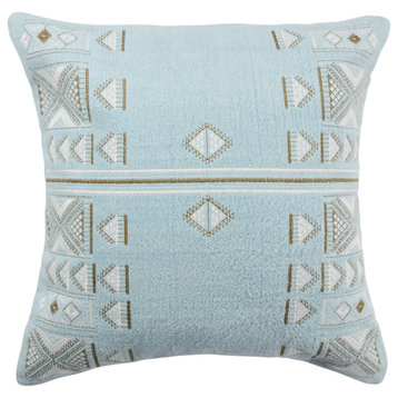 Jaipur Living Elina Tribal Light Blue/ Brown Throw Pillow, Polyester Fill