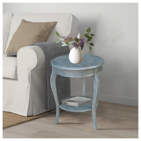 Cambria Round End Table, Heather Grey-Antique Washed