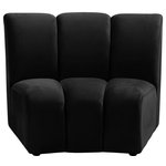 Meridian Furniture - Infinity Channel Tufted Velvet Modular Chair, Black, 1 Piece - Create a seating group that works for every possible situation with this Infinity modular chair and other pieces in the Infinity collection. Upholstered in soft black velvet material that feels great against the skin and offers long-wearing beauty, this piece fits with other Infinity items for an infinite number of combinations that get your seating requirements just right but that look just as nice when used on their own.