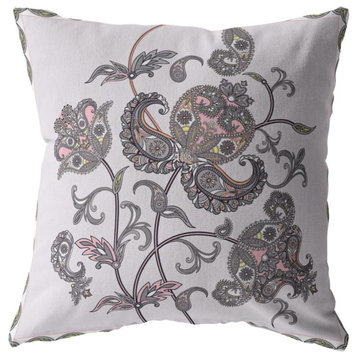 18" Gray White Wildflower Zippered Suede Throw Pillow