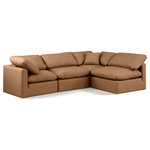 Meridian Furniture - Indulge Upholstered Modular L-Shaped Sectional, Cognac, 4-Piece: 2 Armless Chair, 2 Corner Chair, Fiber Stuffed Vegan Leather - Experience ultimate comfort and style with our cognac vegan leather Indulge Sectional. The luxurious vegan leather will elevate the aesthetic of any room. This sofa provides ample space for you to relax while its modular build offers the option of unlimited configurations. Whether you're looking to add a stylish element to your living room or a comfortable seating option to your bedroom, this sofa is the perfect choice.