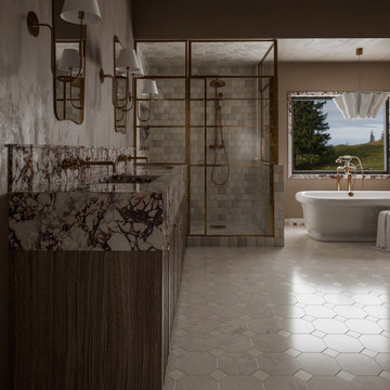 Luxury Bathroom with Calacatta Viola Marble and Brass Accents