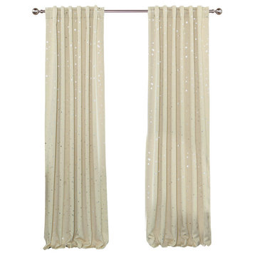 Star Print Thermal Insulated Blackout Curtains, Pair, Beige, 84"