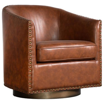 Myles Club Style Barrel Accent Armchair, Brown