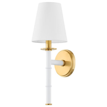 Mitzi Banyan 1 Light Wall Sconce, Aged Brass/White, H759101-AGB-SWH