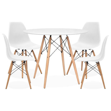 Pemberly Row 4 Person Modern MDF Wood Dining Table Set & 4 Chairs in White
