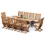 Teak Deals - 11-Piece Outdoor Teak Dining Set, 94" Rectangle Table, 10 Warwick Arm Chairs - Our Teak Dining Set is a uniquely modern interplay of very durable teak wood featuring our beautiful Teak Chairs. Our teak wood is certified to withstand the rigors of adverse climates however because of Teak's well known micro-smooth finish and quality craftsmanship many use our furniture indoors as well. Rich in oil finely grained and precisely fashioned with mortise-and-tenon joinery.