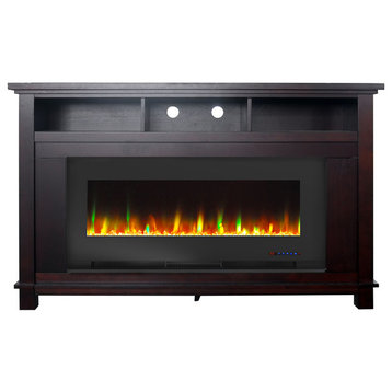 San Jose Fireplace Entertainment Stand With Crystal Rock Display, Mahogany