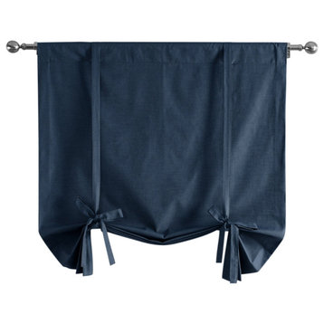 Noble Navy Solid Cotton Tie-Up Window Shade Single Panel, 46W x 63L