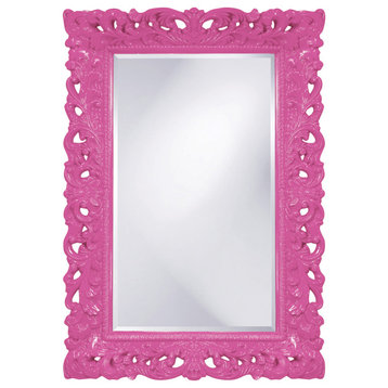 Barcelona Rectangular Mirror Custom Painted, Ornate, 33"x45", Glossy Hot Pink