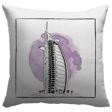 "Burj Al Arab Jumeirah - Brushstroke Buildings" Pillow 16"x16"