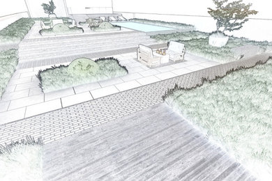 Design ideas for a large coastal back full sun garden for summer in Dorset.