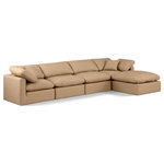 Meridian Furniture - Indulge Upholstered Modular L-Shaped Sectional, Tan, 5-Piece: 2 Armless Chair, 2 Corner Chair, 1 Ottoman, Fiber Stuffed Vegan Leather - Experience ultimate comfort and style with our tan vegan leather Indulge Sectional. The luxurious vegan leather will elevate the aesthetic of any room. This sofa provides ample space for you to relax while its modular build offers the option of unlimited configurations. Whether you're looking to add a stylish element to your living room or a comfortable seating option to your bedroom, this sofa is the perfect choice.