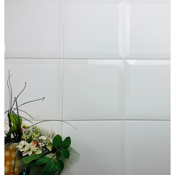Frosted Elegance 8 in x 8 in Beveled Glass Square Tile in Matte White