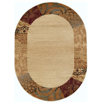 Sedona Transitional Floral Beige Oval Area Rug, 6.7' x 9.6' Oval