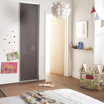 Children's White Sliding Wardrobe Doors with Chalk Board Finish