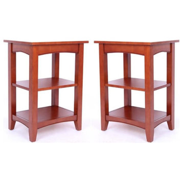 Home Square Cottage 2-Shelf End Table in Cherry Finish - Set of 2