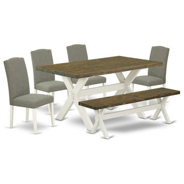 East West Furniture X-Style 6-piece Wood Dining Set in Black/Dark Shitake