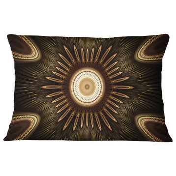 White Brown Rounded Fractal Flower Floral Throw Pillow, 12"x20"