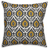 Ikat, Black and Yellow Throw Pillow Cover, 18"x18"