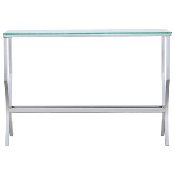 Saide Rectangular Sofa Table With Mirrored Shelf Chrome