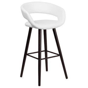 Modern 29" High Contemporary Cappuccino Wood Barstool in White Vinyl