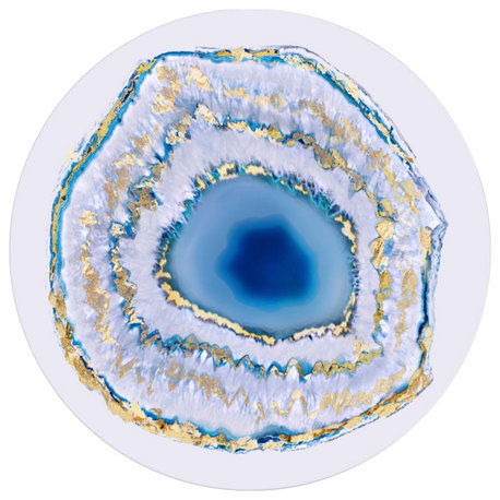 Designart Golden Blue Agate Glam Round Circle Metal Wall Decor, 36"