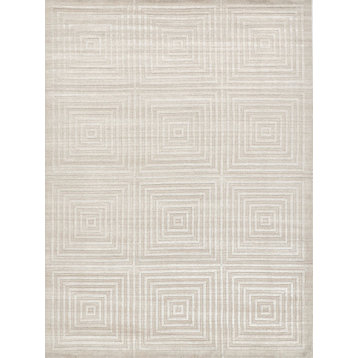 Castelli Handmade Hand Loomed Wool and Bamboo Silk Light Beige Area Rug, 6'x9'