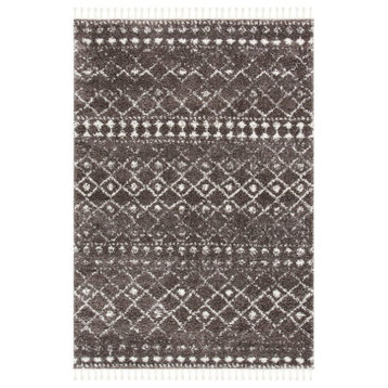 Bohemian Area Rug, Shag Design With Tribal Pattern, Brown-Ivory/8' X 10'