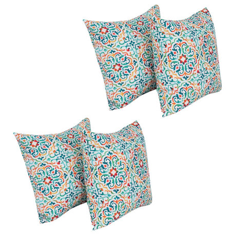 17" Square Polyester Outdoor Throw Pillows, Set of 4, Reina Opal