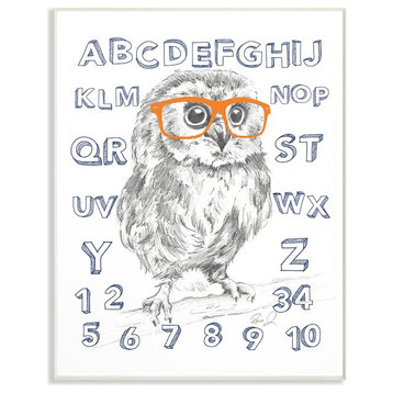 The Kids Room Sketch Alphabet Studious Owl Drawing Wall Plaque Art, 10"x15"