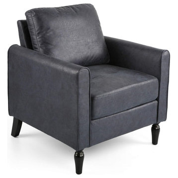 Contemporary Accent Chair, Turned Legs With Cushioned Seat, Navy Blue and Black