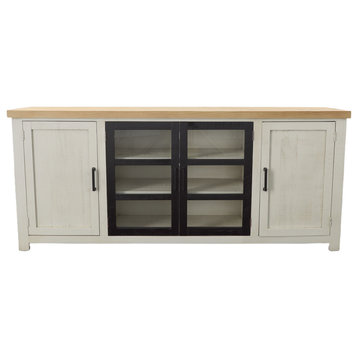 Two-Toned TV Stand With Glass Doors, 74''