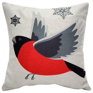 Winter Finch Flying Bird Christmas Pillow