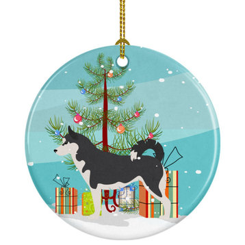 Siberian Husky Merry Christmas Tree Ceramic Ornament, Multicolor