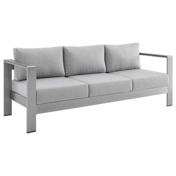 Shore Sunbrella Fabric Aluminum Outdoor Patio Sofa, Silver Gray