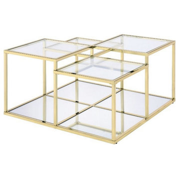 Coffee Table With Glass Top And Tubular Frame Gold - Saltoro Sherpi