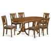 East West Furniture Plainville 7-piece Wood Dining Set in Saddle Brown