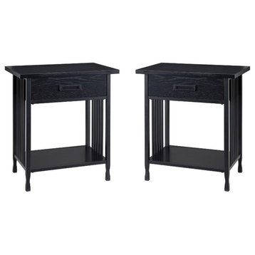 Home Square One Drawer Wood Nightstand in Black Wash - Set of 2