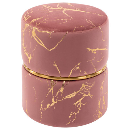 Luxury Hot Stamped Velvet Ottoman, Pink