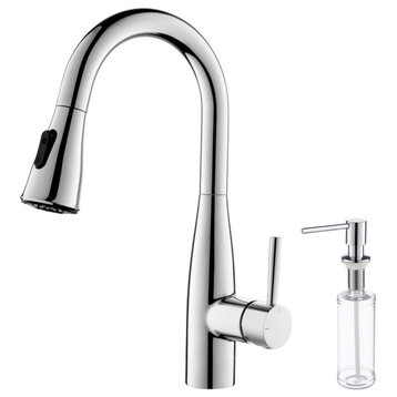 Bari Single Handle Pull Down Sink Faucet and Soap Dispenser, Chrome