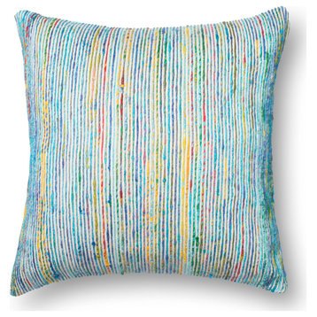 Recycled Sari Silk With Texture Throw Pillow, Blue / Multi, 22"x22", Polyester/P