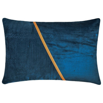 Blue Corduroy & Velvet 12"x14" Lumbar Pillow Cover - Corduroy Split Blue