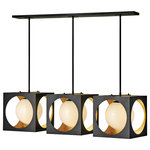 FREDRICK RAMOND - Fredrick Ramond Vega 3-Light Black Linear Chandelier - Vega�s sculptural form mixes elements of daring mid-century flair with retro drama. Interspersing spheres and squares within its dramatic profile, Vega�s textured exterior of Anvil Black merges with a tantalizing Gilded Gold interior to create an art-worthy silhouette.